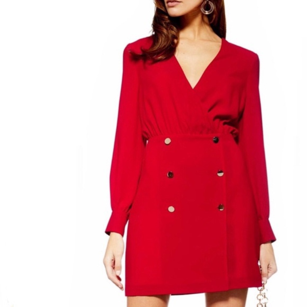 Topshop Red Double-Breasted Wrap Mini Dress